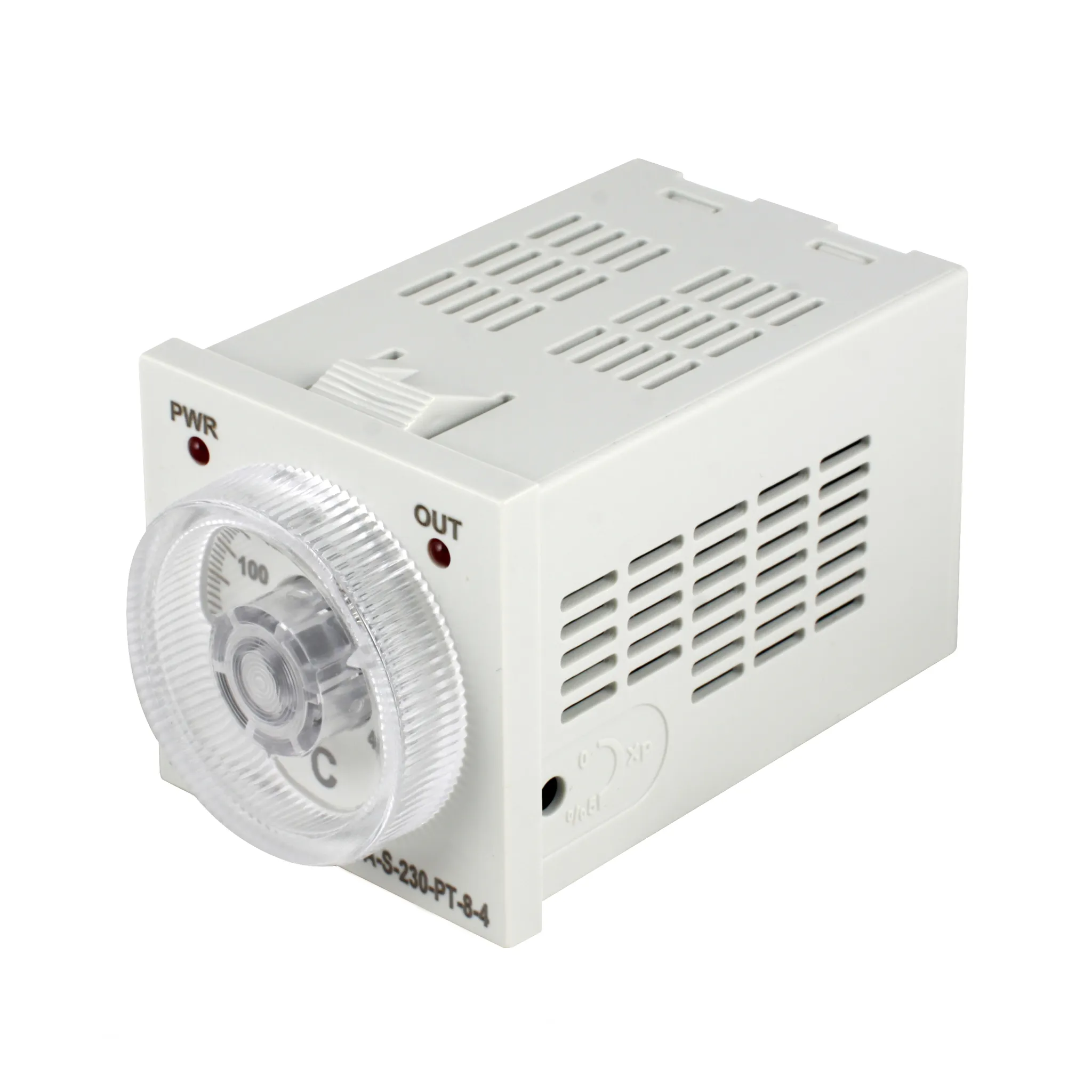 Температурный контроллер с аналоговым управлением, 48х48х82 мм,вход Pt100, 0...400C, выход реле, ON/OFF, 230VAC, электросоединение под розетку 8pin