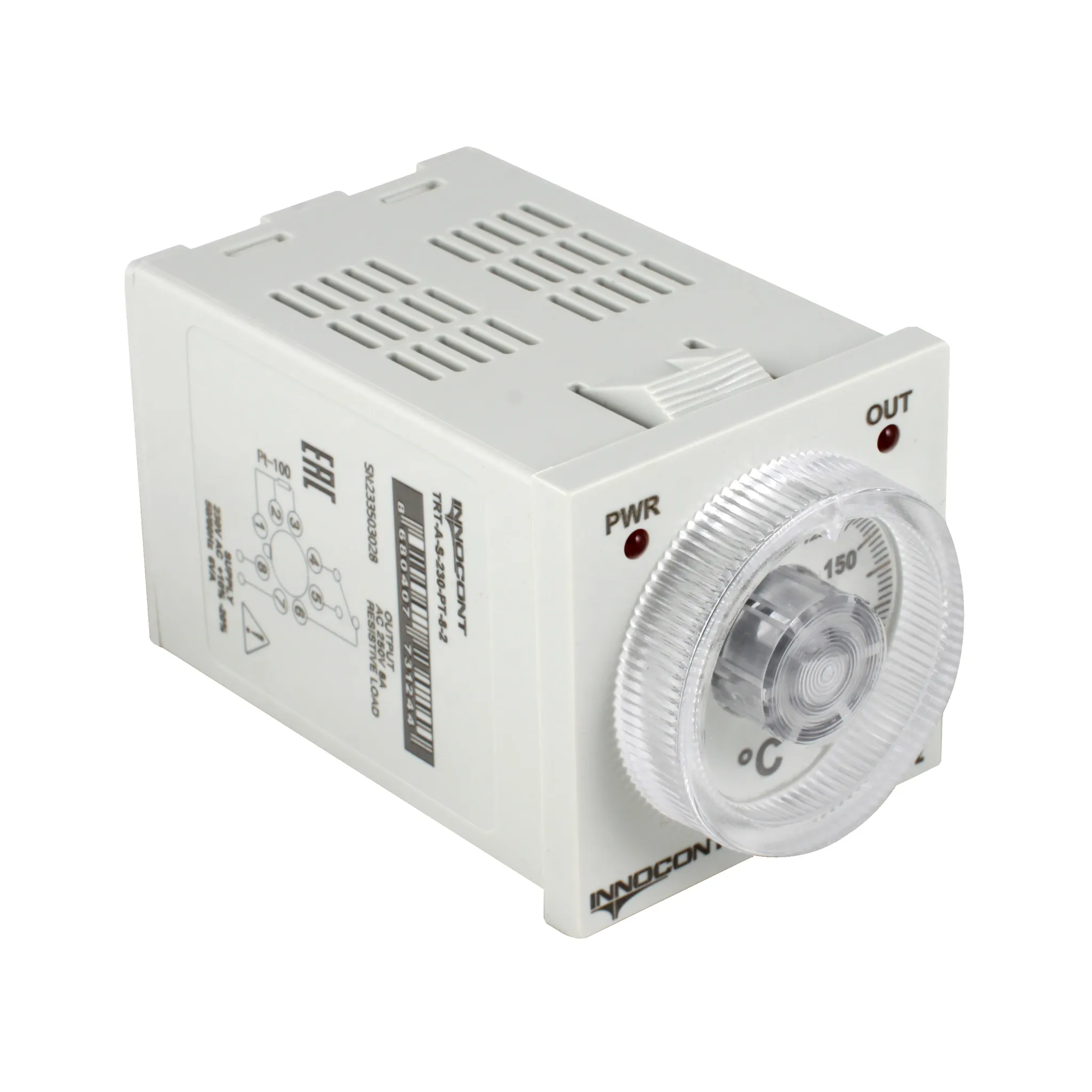 Температурный контроллер с аналоговым управлением, 48х48х82 мм,вход Pt100, 0...200C, выход реле, ON/OFF, 230VAC, электросоединение под розетку 8pin