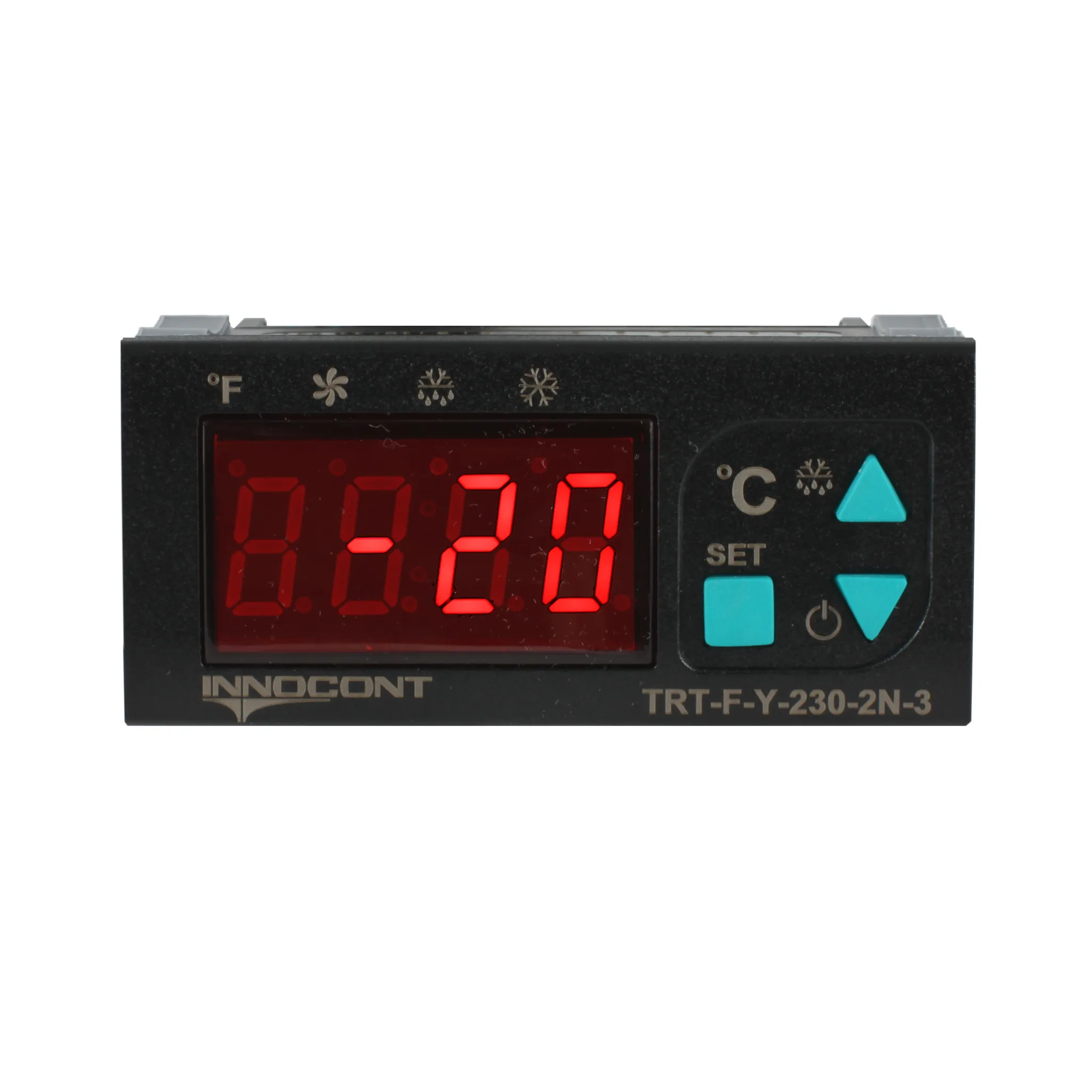 Температурный контроллер для управления охлаждением/размораживанием, 4 разряда, 77х35х61 мм, NTC, выходы реле на компрессор и охладитель, ON/OFF, 230VAC, комплектный фиксатор