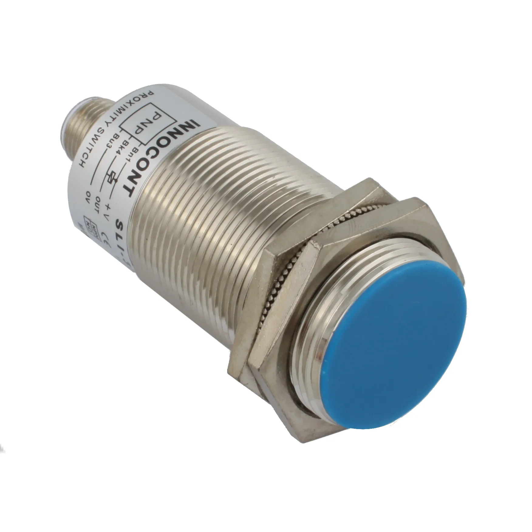 INNOCONT Индуктивный датчик, M30x1,5, L=78 мм, экранированный, зона срабатывания 10 мм, -25 +60 С, 12…24 VDC, IP67, выход: PNP NO, макс. ток 200 мА, разъем M12 SLI-30P10C