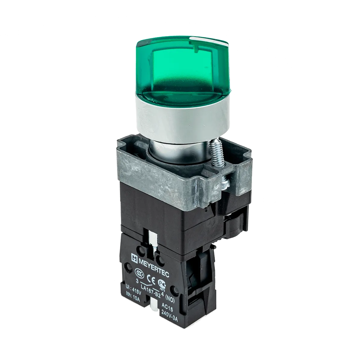 Переключатель с подсветкой, с фиксацией, 220V AC/DC, зеленый, 3 положения, 1NO