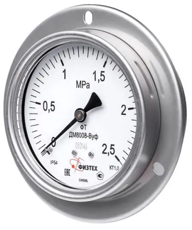 Вакуумметры, мановакуумметры, манометры виброустойчивые ДВ8008-ВУф, ДА8008-ВУф, ДМ8008-ВУф (Диаметр: 100 мм)
