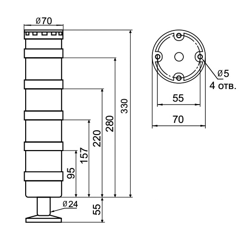 Светосигнальная колонна INNOCONT TL70B-024-GBYR-55