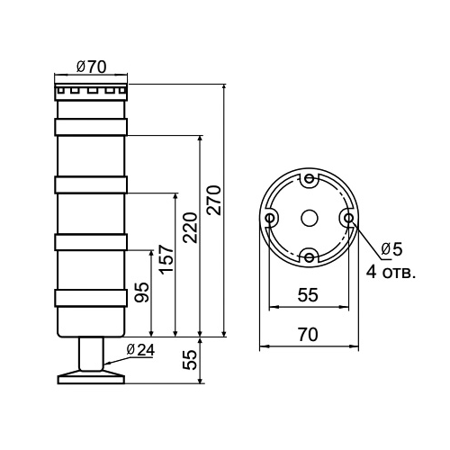 Светосигнальная колонна INNOCONT TL70B-024-RWG-55