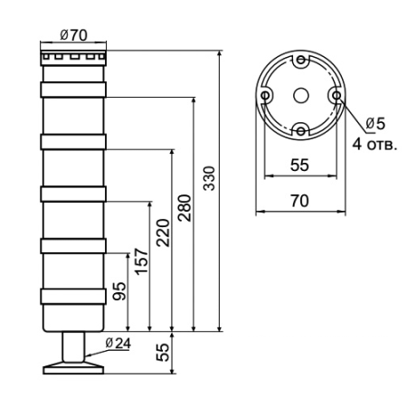 Светосигнальная колонна INNOCONT TL70B-024-GBYR-55